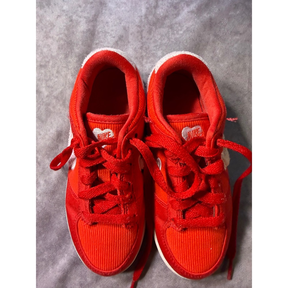 Nike Dunk Low Valentines Day Red Corduroy Fleece Swoosh FZ3548-612 Kids GS - Picture 3 of 9